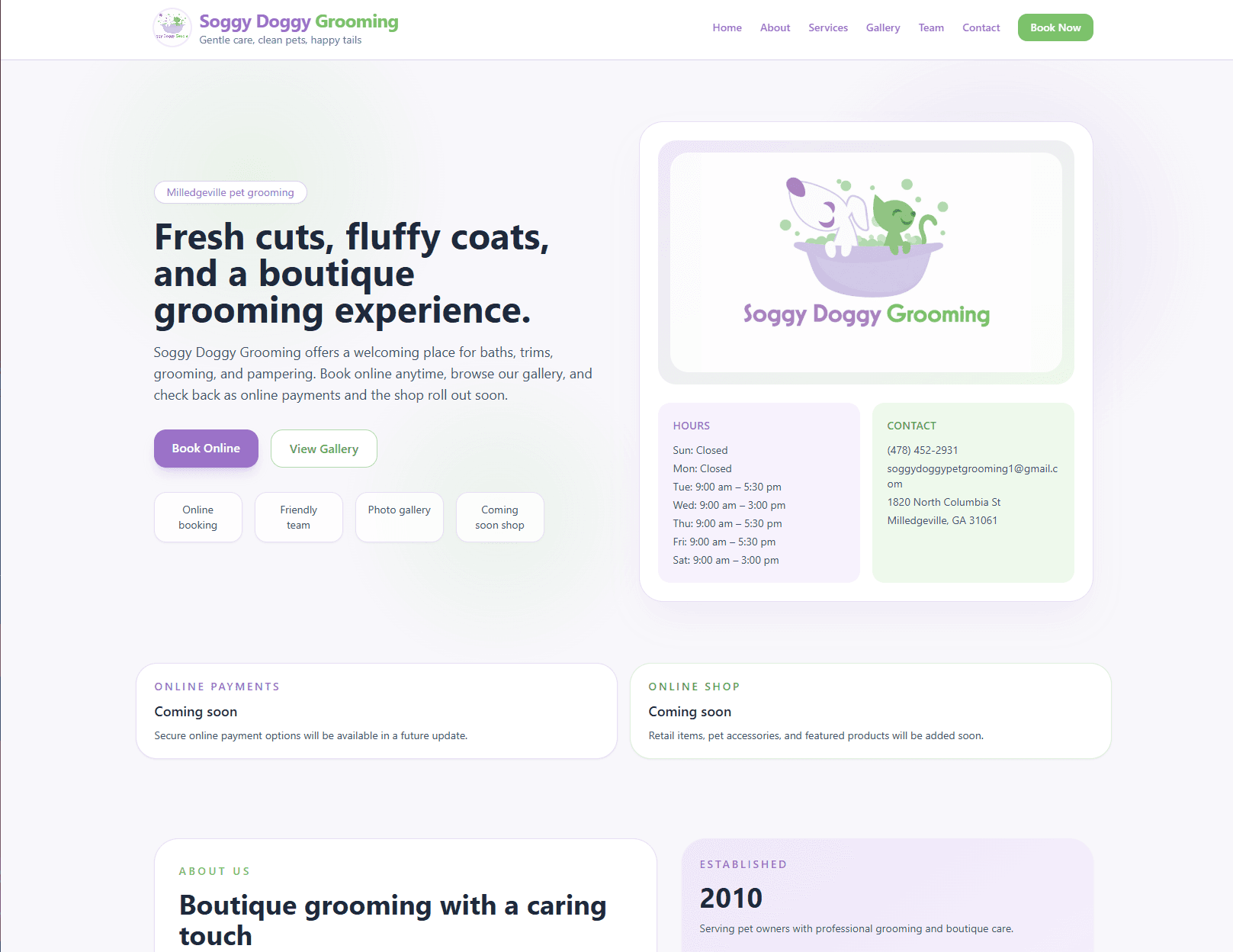 Soggy Doggy Grooming website project preview